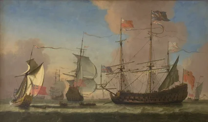Englische Kriegsschiffe bei frischer Brise auf See