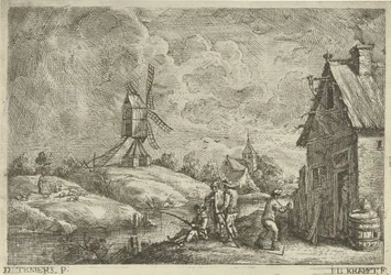 Landschaft mit Gasthaus und einer Mühle