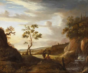 Landschaft mit einem Künstler, der einen Wasserfall malt, 1640er Jahre