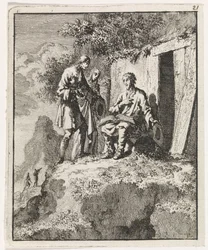 Einsiedler von zwei Figuren besucht