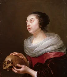 Eine junge Frau, die einen Schädel hält, 1640er Jahre