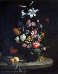 Stillleben: Blumenstrauß in einer Glasvase