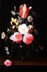 Stillleben mit Blumen in einer Glasvase