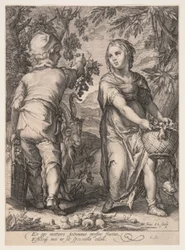 Herbst (Junge und Mädchen ernten Früchte), aus Die vier Jahreszeiten