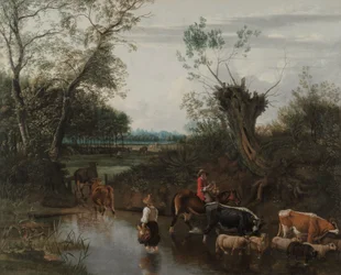 Bauern überqueren einen Bach, ca. 1670
