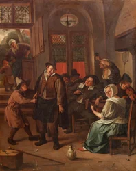 Vrolijk gezelschap in een interieur