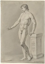 Stehender männlicher Akt bei einer Säule