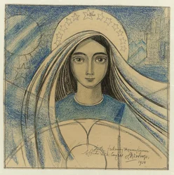 Detailentwurf eines Frauenkopfes für ein Plakat zum Internationalen Eucharistischen Kongress, der vom 22-27. Juli 1924 in Amsterdam stattfand