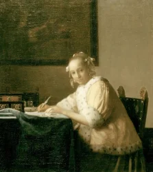 Briefschreiberin in Gelb