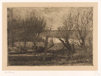 Landschaft mit Kähnen in einem Graben nahe einem Kanal