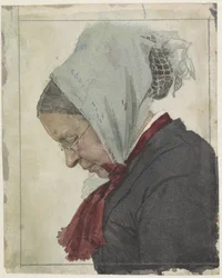 Alte Frau mit Kopftuch und rotem Schal