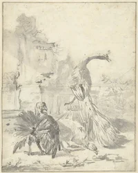 Hühnerhof mit einem Pfau und zwei Truthähnen