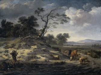 Landschaft mit Vieh auf einer Landstraße