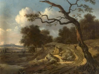 Landschaft mit Bauern und einer Straße
