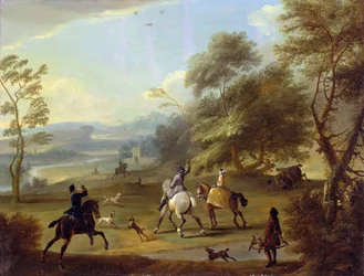 Eine Falkenjagd, ca. 1690