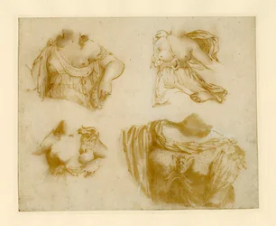 Vier Studien eines drapierten Torsos