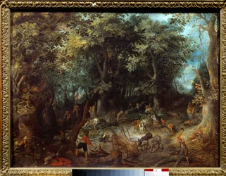Landschaft im Wald, die Holzfäller