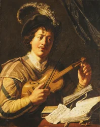 Ein junger Mann stimmt eine Violine, ca. 1623-5