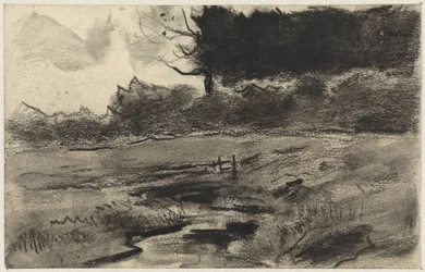 Landschaft mit Waldrand und Wasser