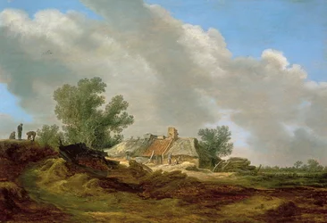 Dünenlandschaft mit Hütte und Figuren