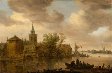 Flusslandschaft mit Kirche und Bauernhaus