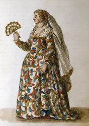 Eine Dame im Abendkleid, die Frau eines Würdenträgers