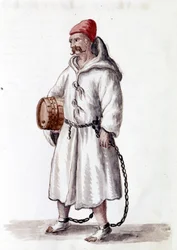 Galerian aus dem 17.-18. Jahrhundert. Aquarellzeichnung und Tinte aus dem Manuskript „Sitten der Venezianer“ von Jan van Grevenbroeck (oder Giovanni Grevembroch) (1731-1807)