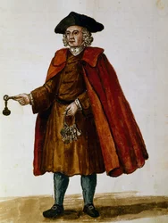 Verkäufer von Schlüsseln zu privaten Logen für Theateraufführungen, Aquarell von Giovanni Grevembroch, Italien