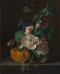 Blumenstillleben mit Stockrose und Ringelblume