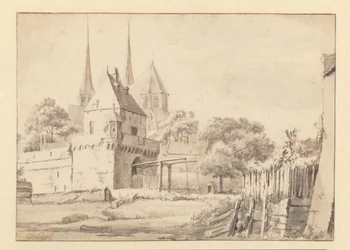 Ansicht des Bergpoort und der Bergkerk in Deventer