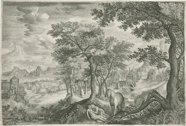 Berglandschaft mit dem barmherzigen Samariter