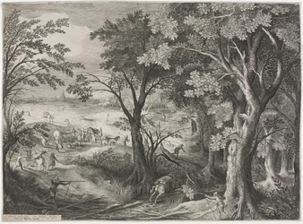 Landschaft mit Reisenden, die von einer Räuberbande angegriffen werden