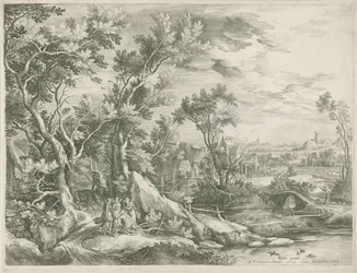 Landschaft mit Abraham, der die drei Engel bittet, Sodom zu verschonen