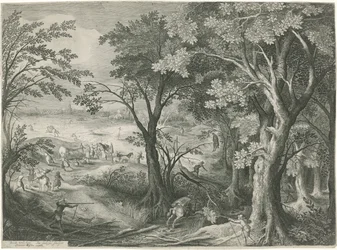 Räuber überfallen Reisende in einer Landschaft