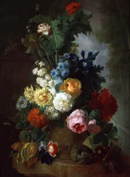 Stillleben mit Rosen und Rittersporn
