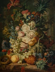 Stillleben mit Obst und Blumen
