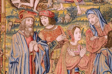 Flämischer Wandteppich. Serie Die Passion Christi: Kreuzabnahme. Herstellung Pieter van Aelst. Kartonist Jan van Roome. Ca. 1507-1520. (Detail)