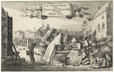 Figuren bei einem Gemüsestand auf einem Markt