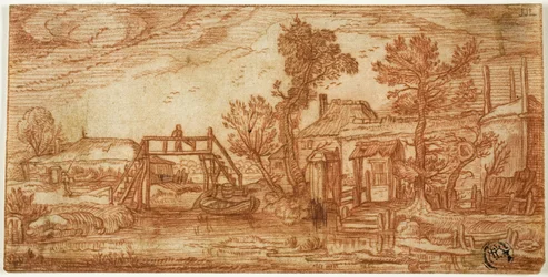 Kanal mit Brücke und Häusern