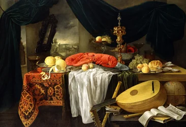 Stillleben mit einem Hummer, Zitronen und einer Laute, 1645