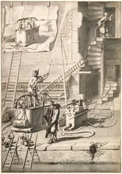 Vergleich der alten Feuerspritzen mit Van der Heydens Schlauchfeuerspritze
