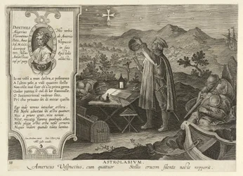 Amerigo Vespucci entdeckt das Kreuz des Südens mit einem Astrolabium, veröffentlicht 1600