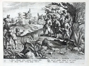 Jäger, die Falken benutzen, um Gänse zu jagen, Illustration aus 