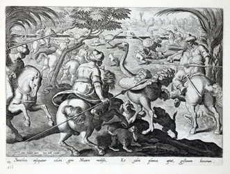 Mauren zu Pferd jagen Strauße, Tafel 62, Illustration aus 