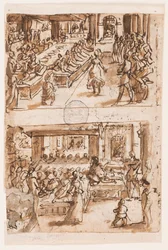 Tanz der Salome; Daniels Deutung des zweiten Traums von König Nebukadnezar, Vorentwurf für "Spiritus Consilii" (Der Geist des Rates), Platte 3 in der Druckserie "Die sieben Gaben des Heiligen Geistes"