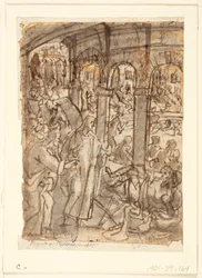 Recto: Christus heilt Gelähmte am Teich Bethesda; Verso, oben: Merkur, Schutzpatron der Reisenden; Verso, unten: Studien eines Mannes in der Nähe einer offenen Tür