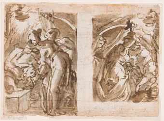 Recto: Zwei Ansichten von Judith, die Holofernes tötet; Verso: Brunnen in Fiesole