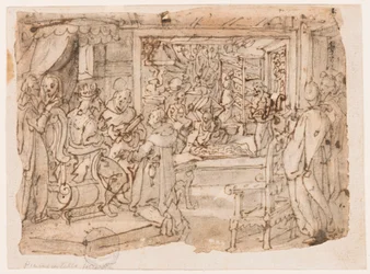 Die Einführung des Seidenwurms am Hofe von Kaiser Justinian, Entwurf für "Ser, sive sericus vermis," Platte 8 in der Nova Reperta (Neue Erfindungen der Neuzeit) Druckserie