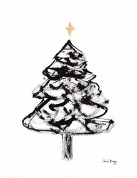 Weihnachtsbaum mit Sumi-Tinte und Goldkreuz, ca. 2021