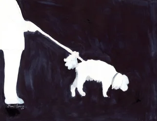 Mann, der seinen Hund in Indigo III spazieren führt